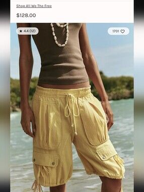 We The Free Light Yellow Drawstring Parachute Shorts